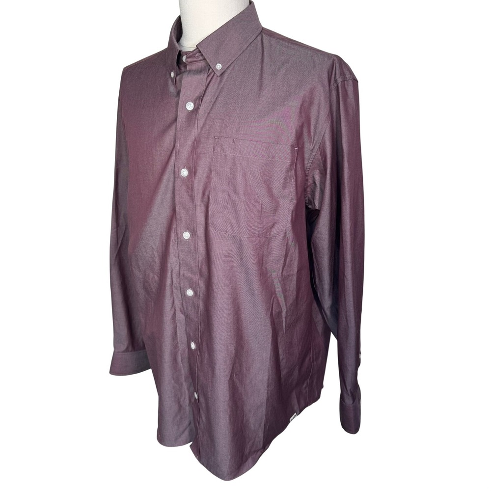 DULUTH TRADING Men's Large Burgundy Wrinklefighter Relaxed Fit Button Down Shirt